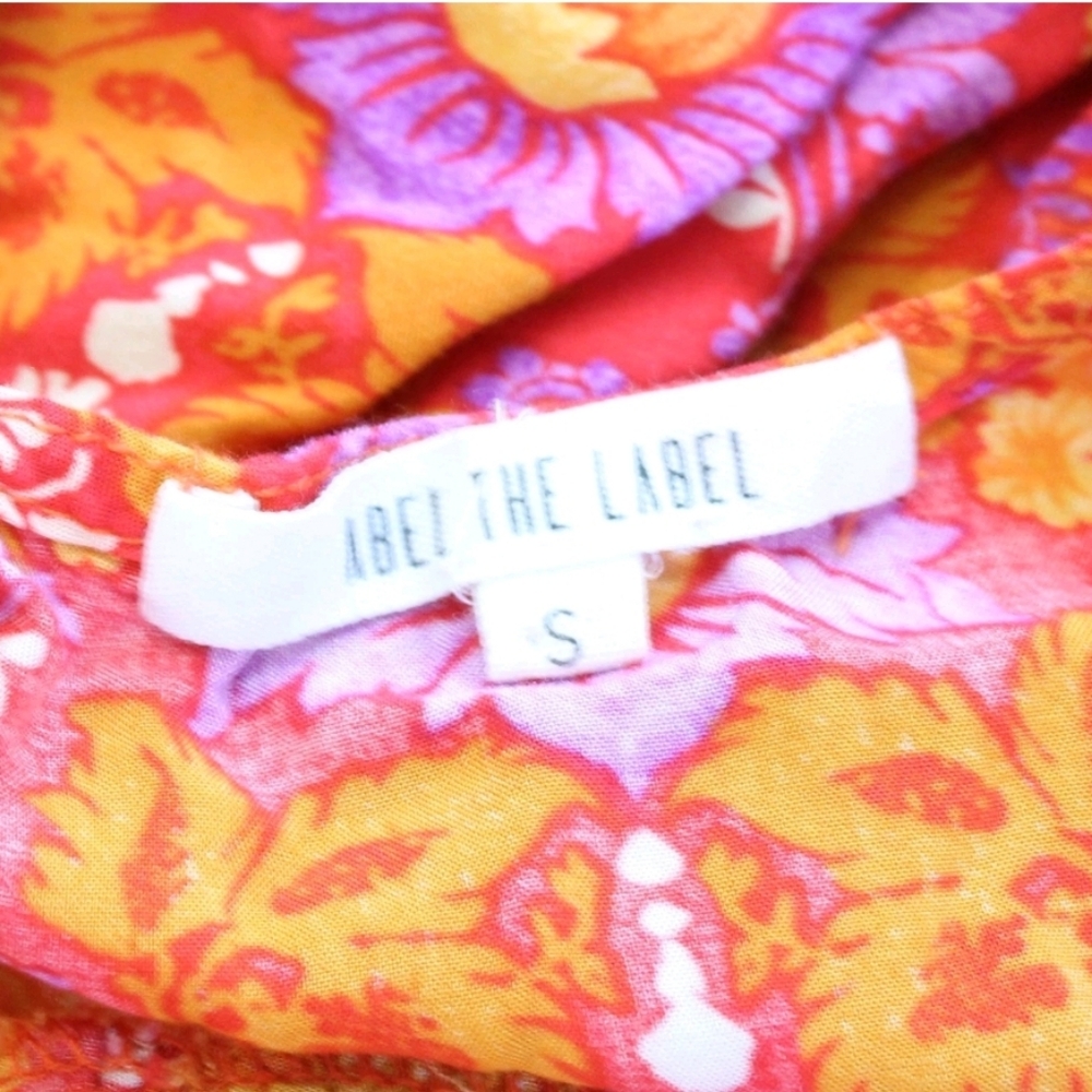 S🧡Anthropologie Abel the Label Red Orange Yellow Floral Print Dress Midi/Maxi - Picture 7 of 9
